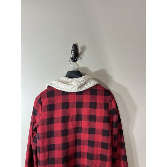 Eddie Bauer Womens Small Red Buffalo Check Camp Fleece Sherpa Cardigan Medium - Picture 11 of 13